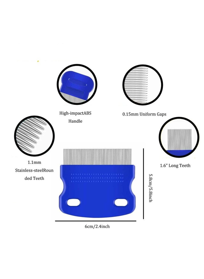 مشط البراغيث، 4 قطع، أمشاط قمل من الفولاذ المقاوم للصدأ بأسنان مستديرة، مزدوج الجوانب (أزرق) - Image 3